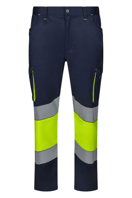 Pantaloni stretch bicolore banda segmentata