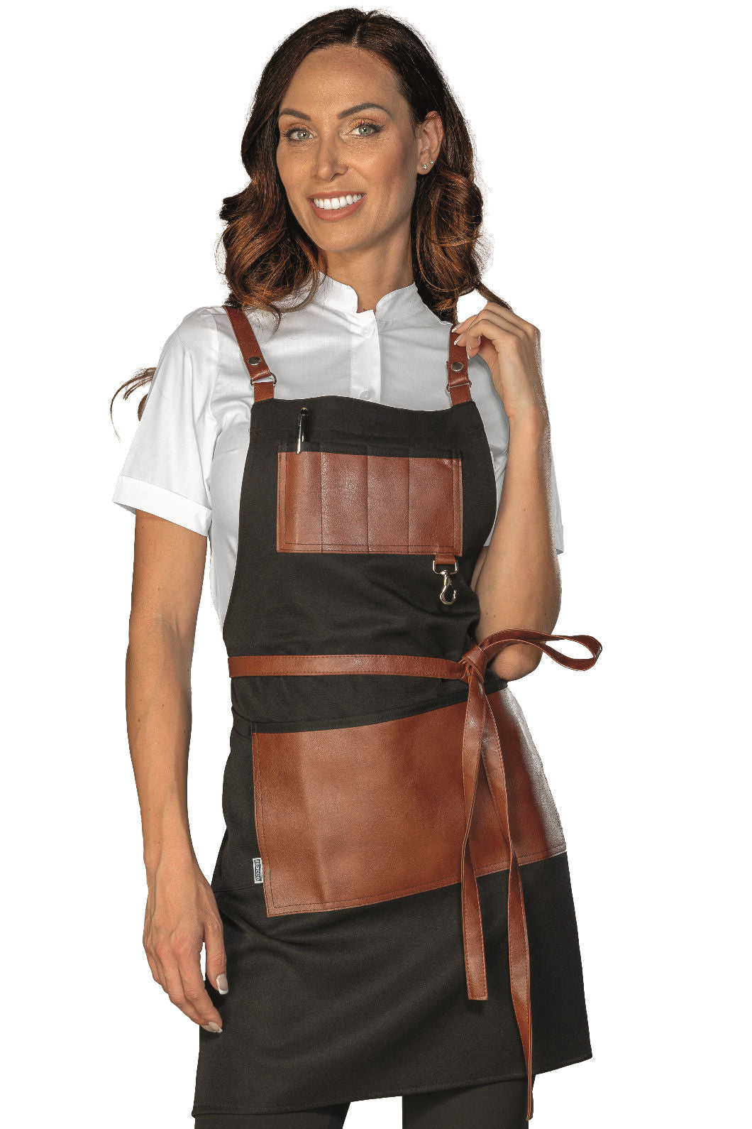 Grembiule Bristol Short con Inserti in Pelle - Nero/Cuoio [1]