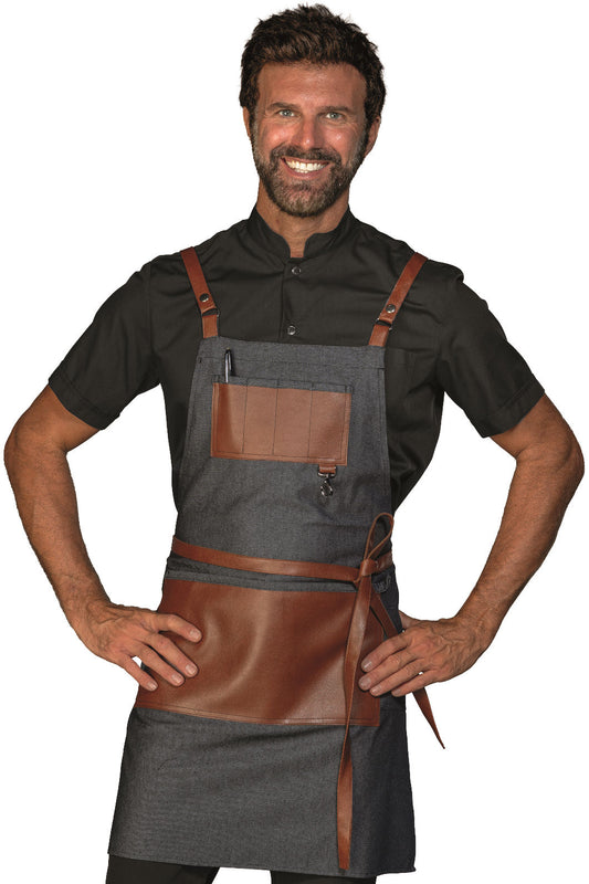 Grembiule Bristol Short con Inserti in Pelle - Black Jeans [1]