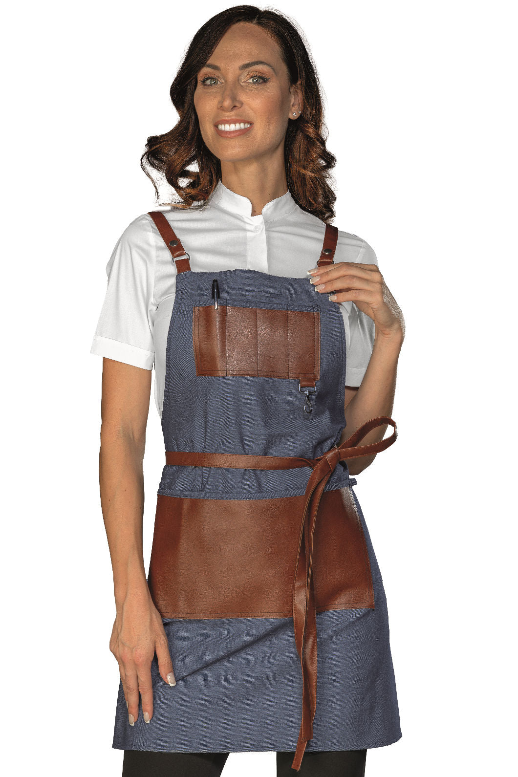 Grembiule Bristol Short con Inserti in Pelle - Jeans [1]