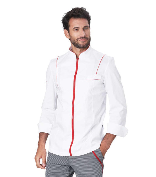 GIACCA CHEF SIGGI EROS CON CERNIERA - Bianco/Rosso
